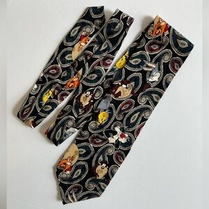 Vintage 1990s Looney Tunes Mania 100% silk paisley ties